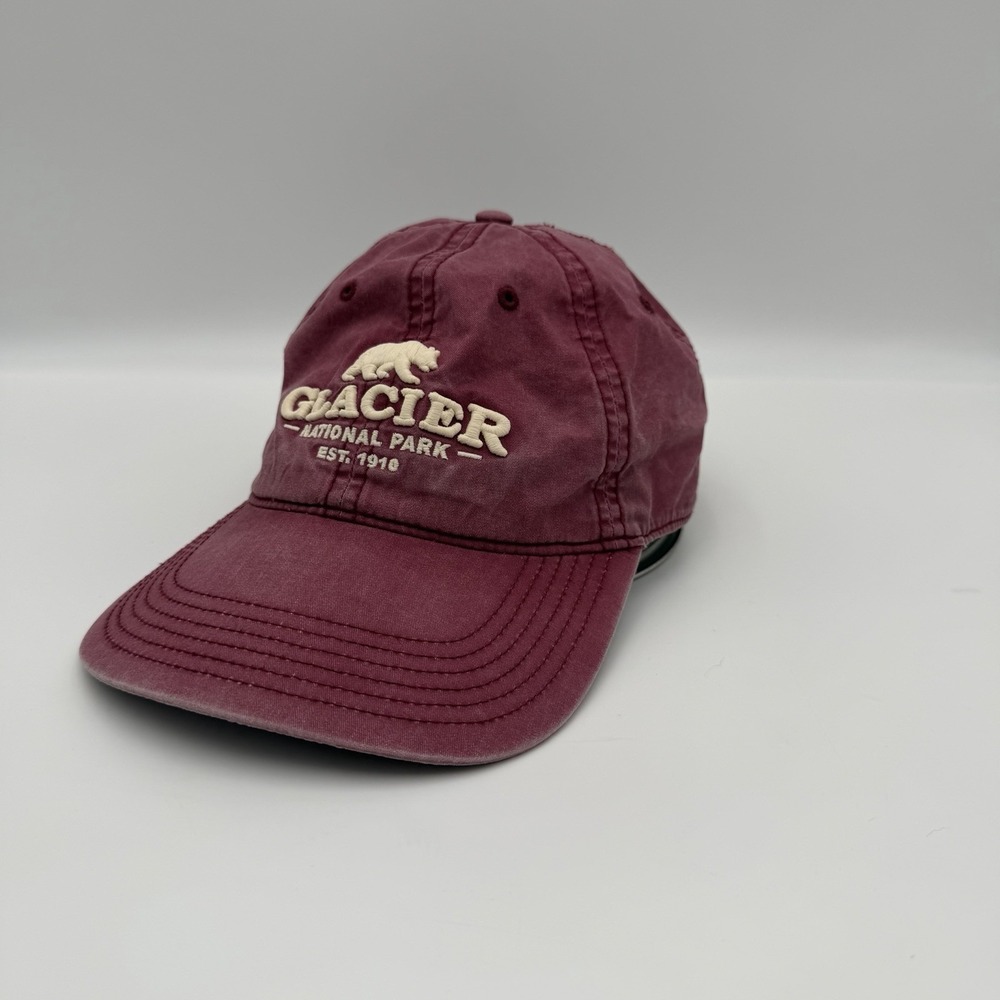 Legacy Glacier National Park bear embroidered strapback hat burgundy adult OS - Picture 2 of 7